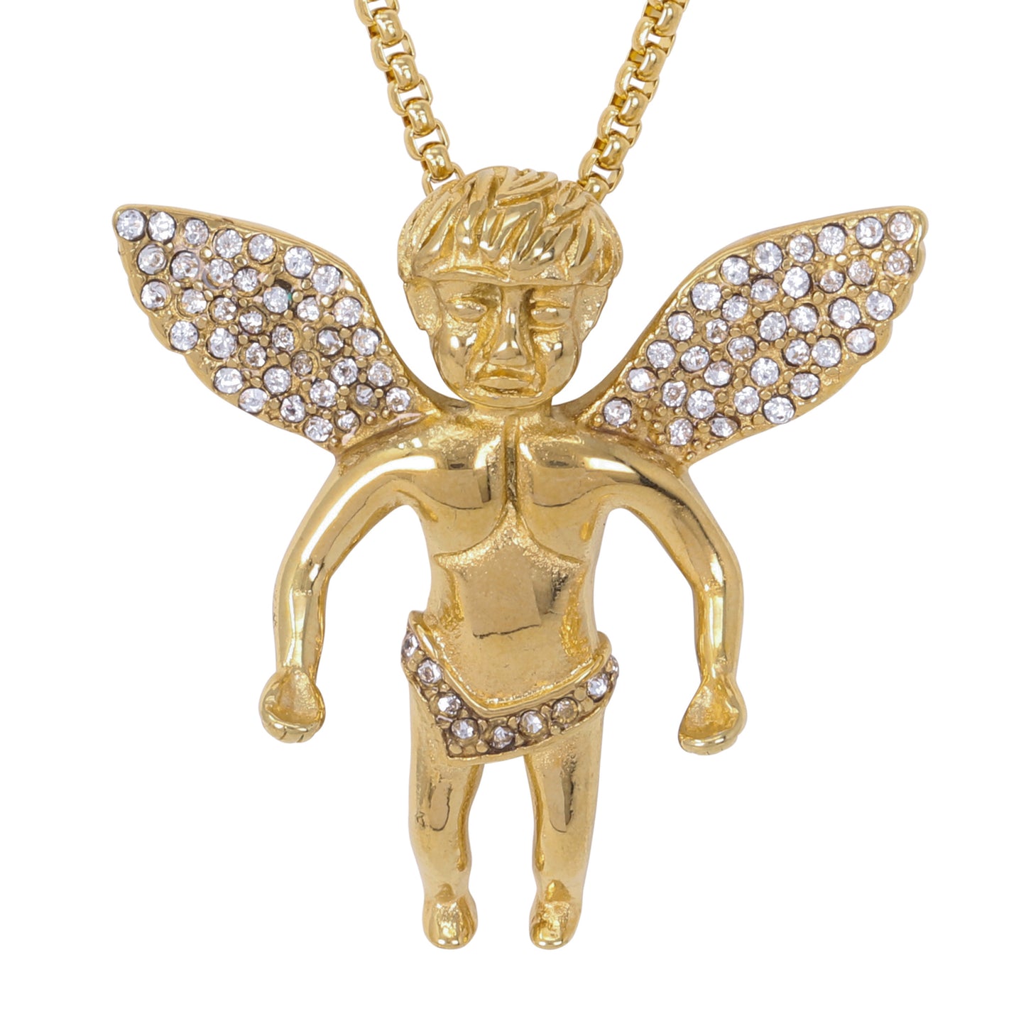 Large Angel Necklace with 3mm Round Box Chain 24" - SCP-3035**