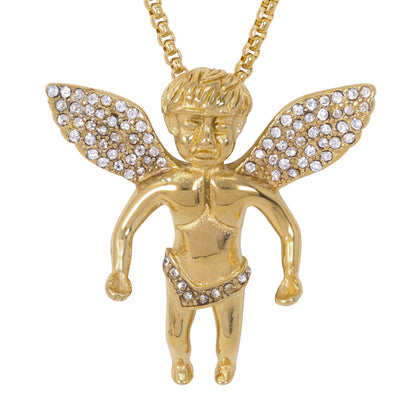 Large Angel Necklace with 3mm Round Box Chain 24" - SCP-3035**