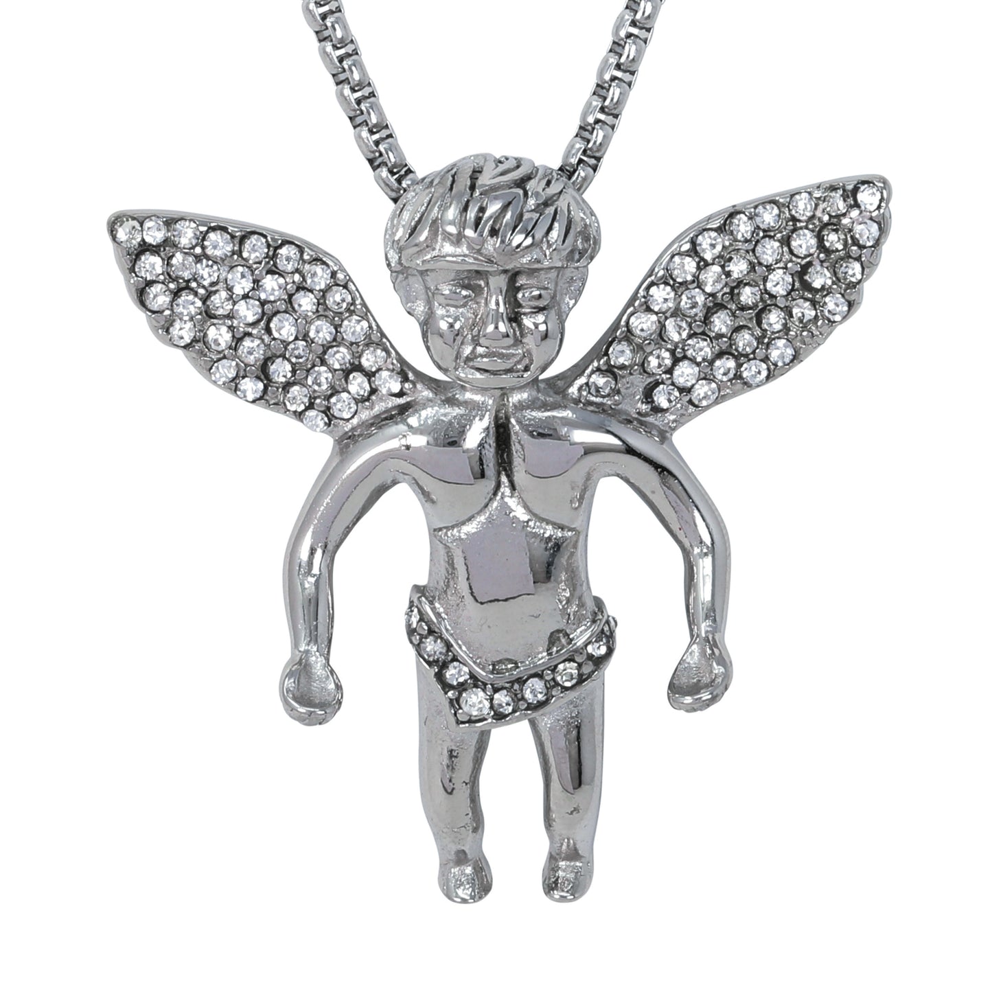 Large Angel Necklace with 3mm Round Box Chain 24" - SCP-3035**