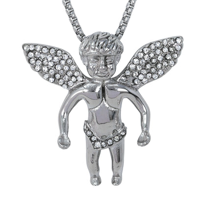 Large Angel Necklace with 3mm Round Box Chain 24" - SCP-3035**