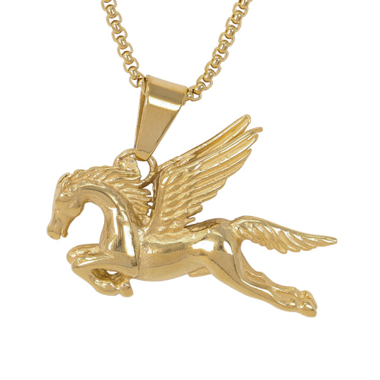 Large Pegasus Necklace with 3mm Round Box Chain 24" - SCP-3039**
