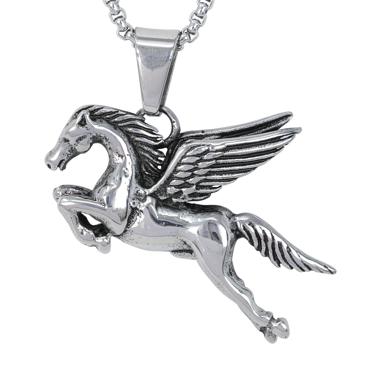 Large Pegasus Necklace with 3mm Round Box Chain 24" - SCP-3039**