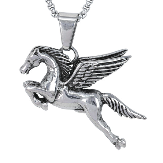 Large Pegasus Necklace with 3mm Round Box Chain 24" - SCP-3039**