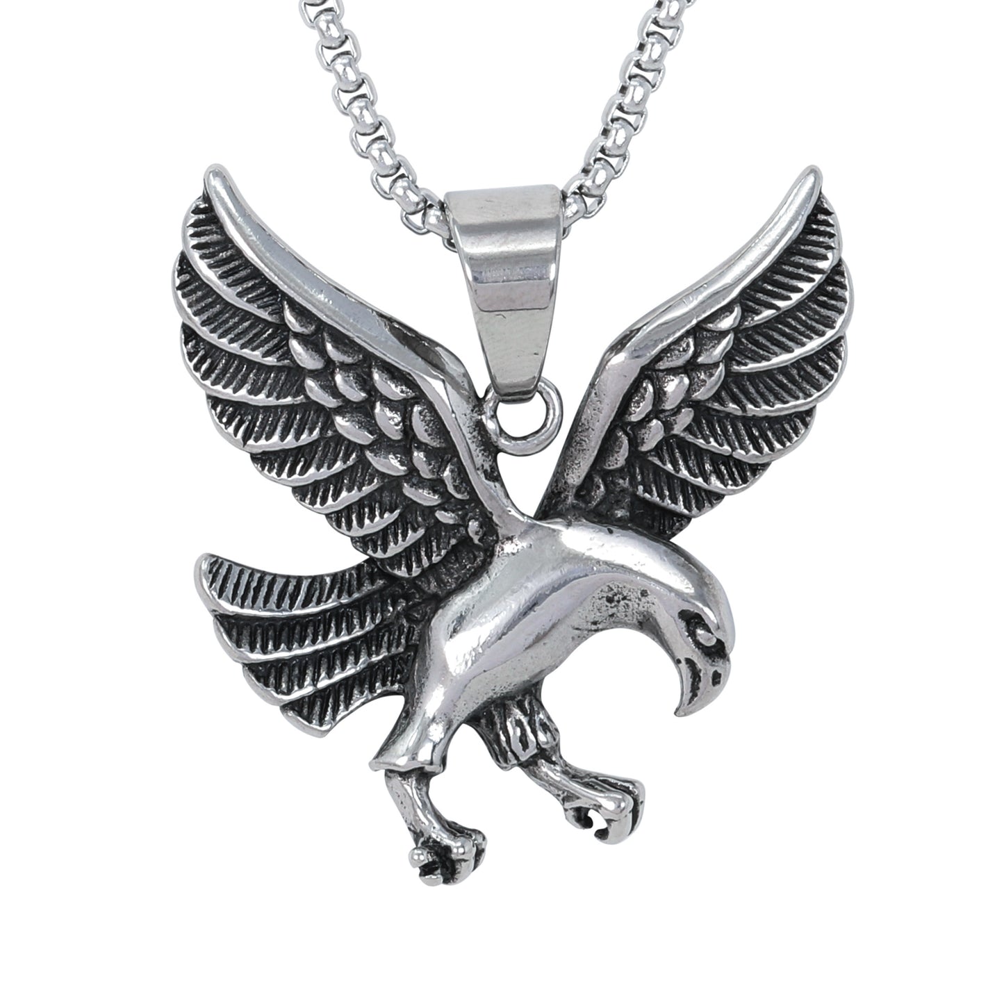 Large Eagle Necklace with 3mm Round Box Chain 24" - SCP-3040**