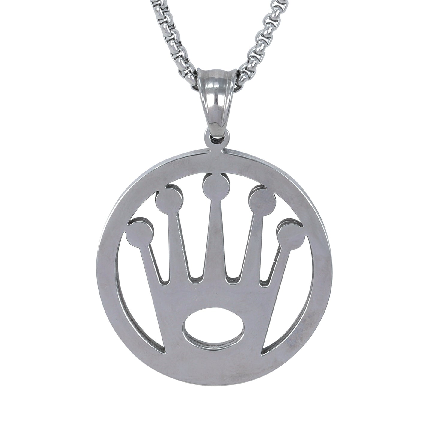 Large Crown Necklace with 3mm Round Box Chain 24" - SCP-3041**