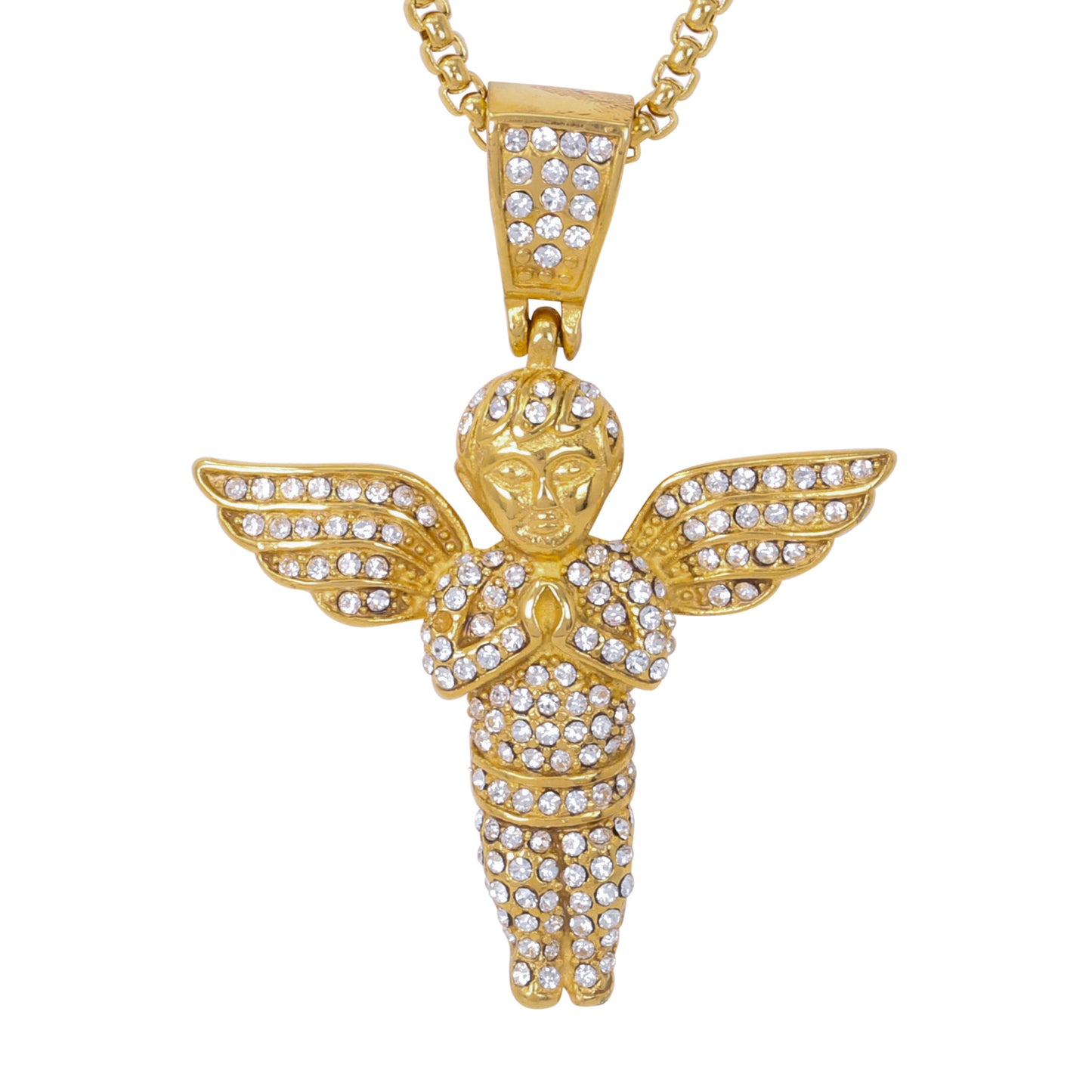 Large Angel Necklace with 3mm Round Box Chain 24" - SCP-3042**