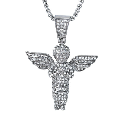 Large Angel Necklace with 3mm Round Box Chain 24" - SCP-3042**
