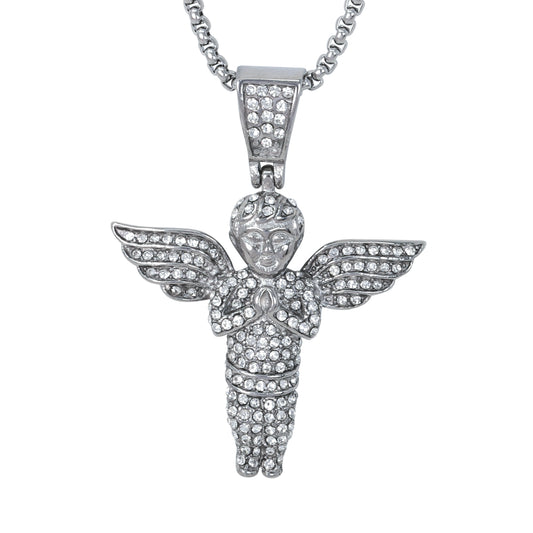 Large Angel Necklace with 3mm Round Box Chain 24" - SCP-3042**