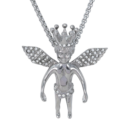 Large Angel Necklace with 3mm Round Box Chain 24" - SCP-3043**