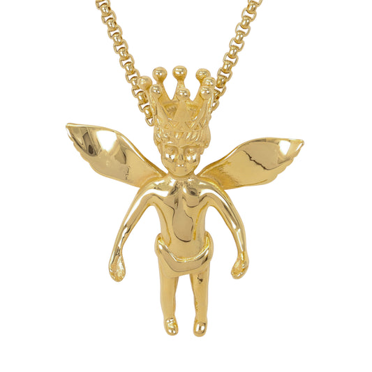 Large Angel Necklace with 3mm Round Box Chain 24" - SCP-3044**