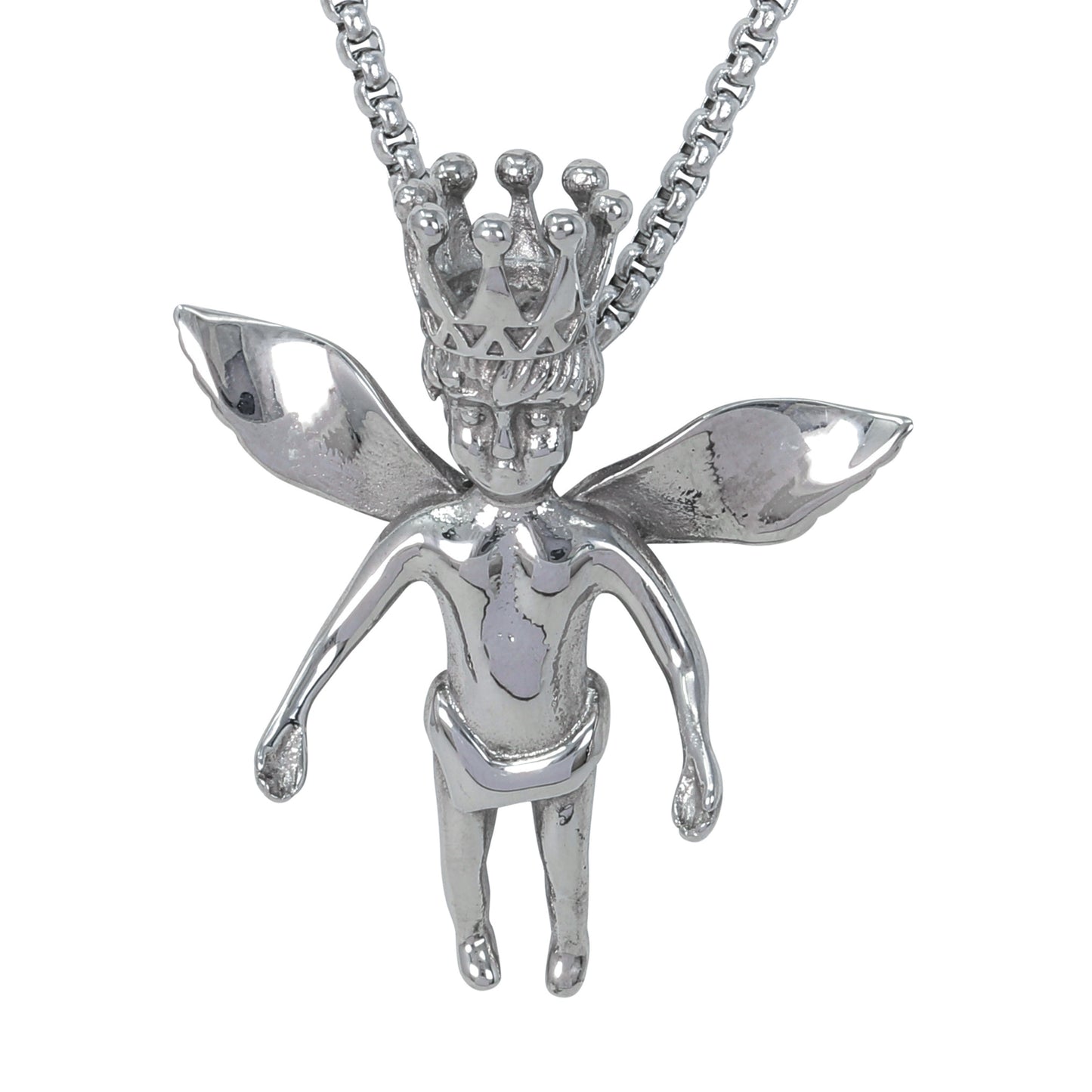 Large Angel Necklace with 3mm Round Box Chain 24" - SCP-3044**