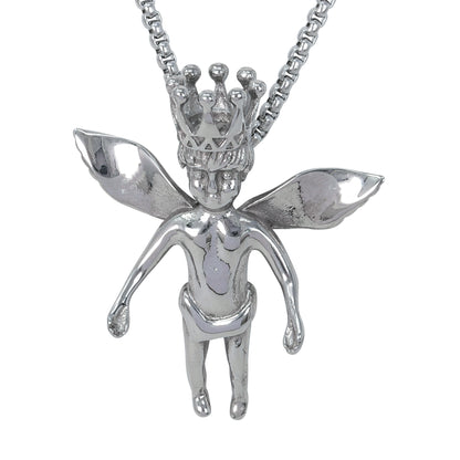 Large Angel Necklace with 3mm Round Box Chain 24" - SCP-3044**