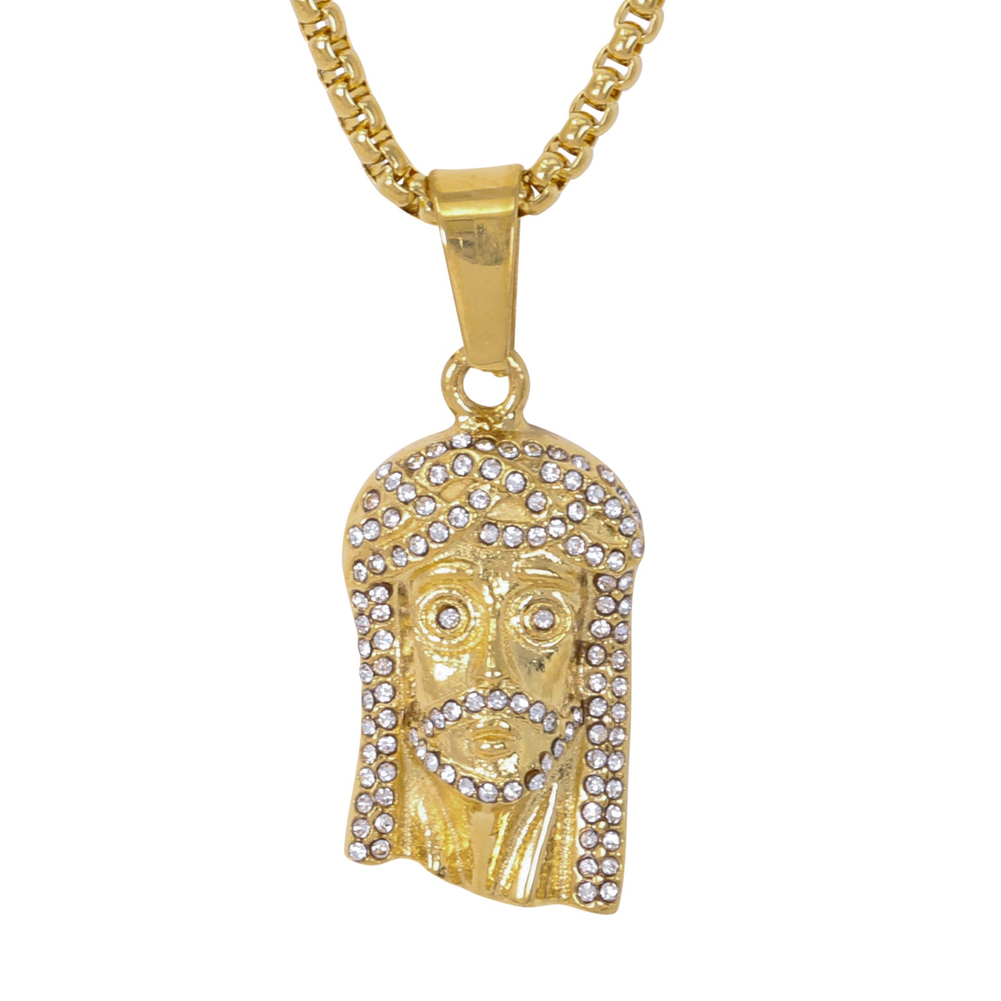 Large Jesus Necklace with 3mm Round Box Chain 24" - SCP-3049**