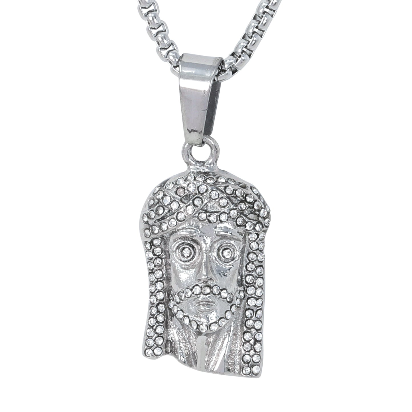 Large Jesus Necklace with 3mm Round Box Chain 24" - SCP-3049**