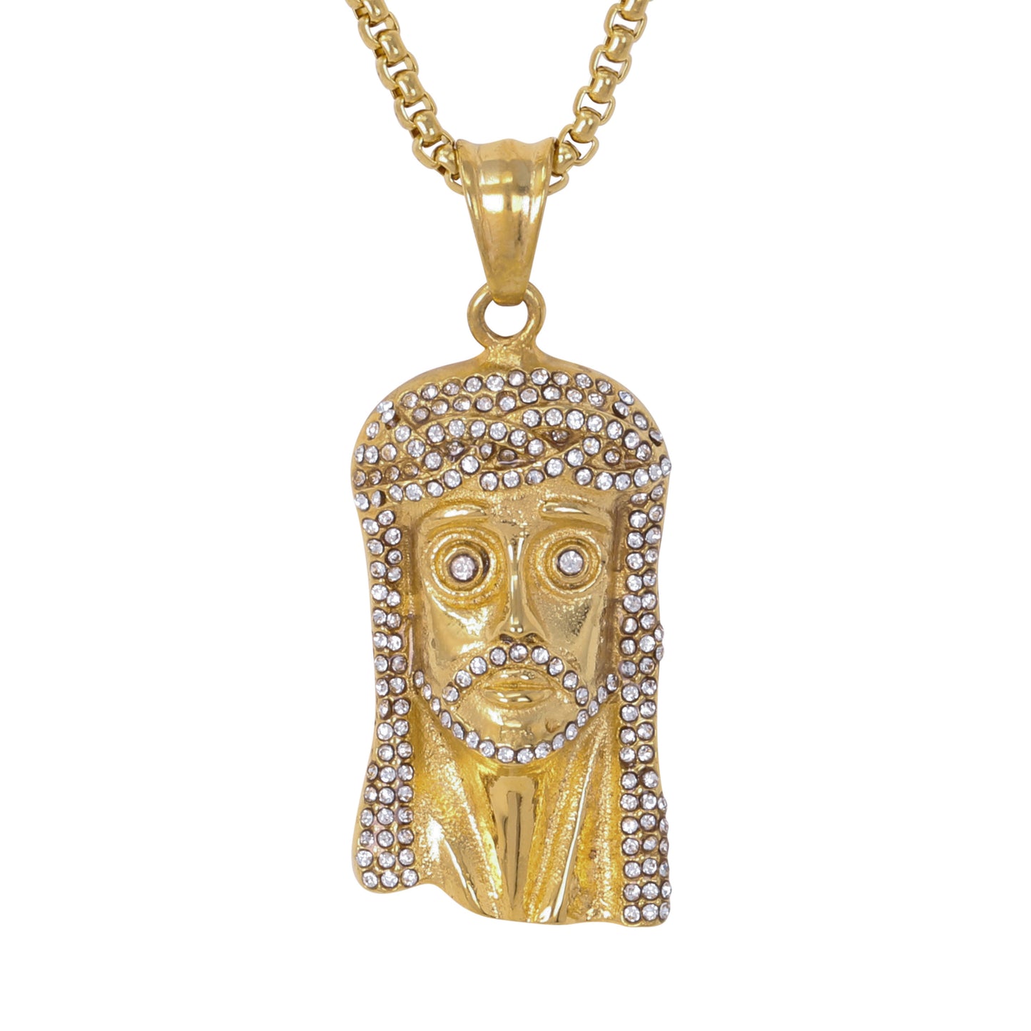 Large Jesus Necklace with 3mm Round Box Chain 24" - SCP-3050**