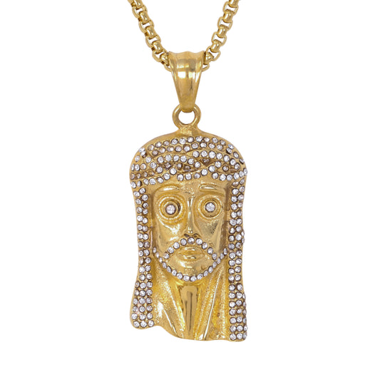 Large Jesus Necklace with 3mm Round Box Chain 24" - SCP-3050**