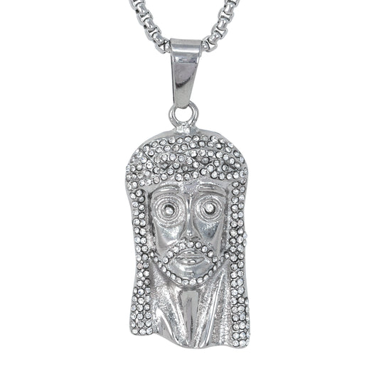 Large Jesus Necklace with 3mm Round Box Chain 24" - SCP-3050**