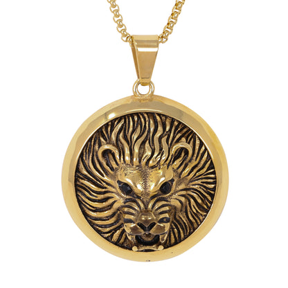 Large Lion Necklace with 3mm Round Box Chain 24" - SCP-3054**