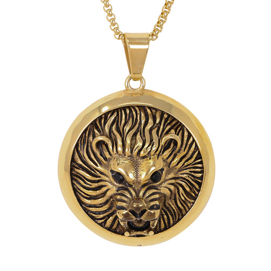 Large Lion Necklace with 3mm Round Box Chain 24" - SCP-3054**