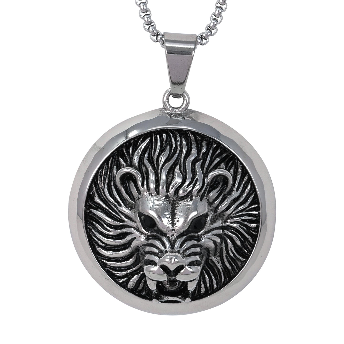 Large Lion Necklace with 3mm Round Box Chain 24" - SCP-3054**