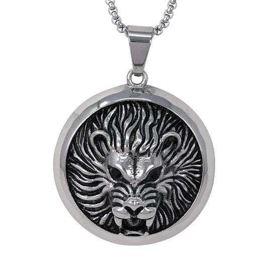 Large Lion Necklace with 3mm Round Box Chain 24" - SCP-3054**