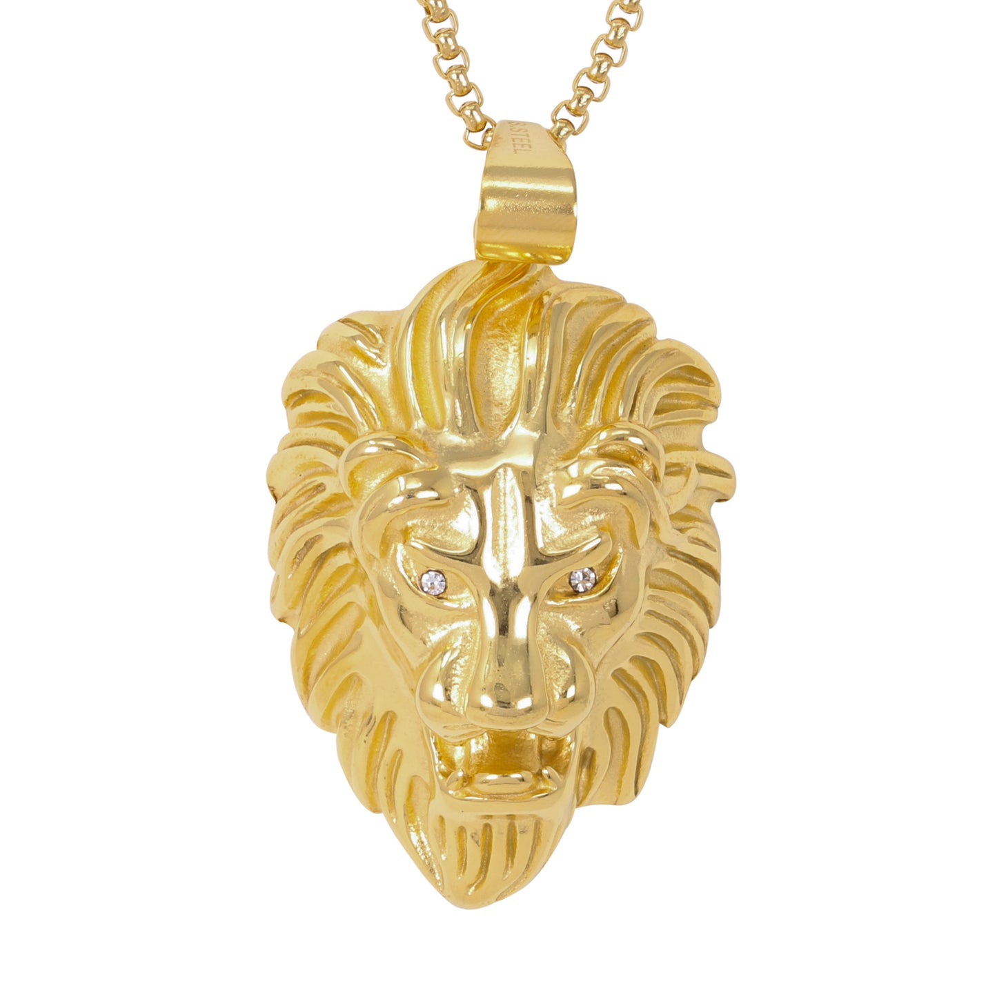 Large Lion Necklace with 3mm Round Box Chain 24" - SCP-3055