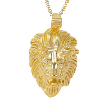 Large Lion Necklace with 3mm Round Box Chain 24" - SCP-3055