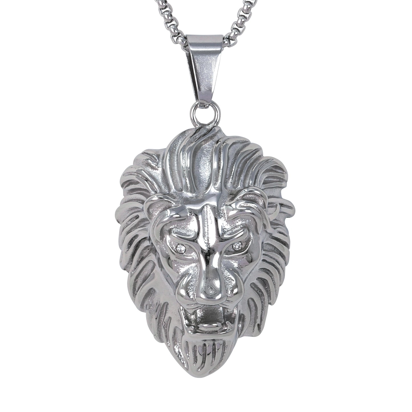 Large Lion Necklace with 3mm Round Box Chain 24" - SCP-3055