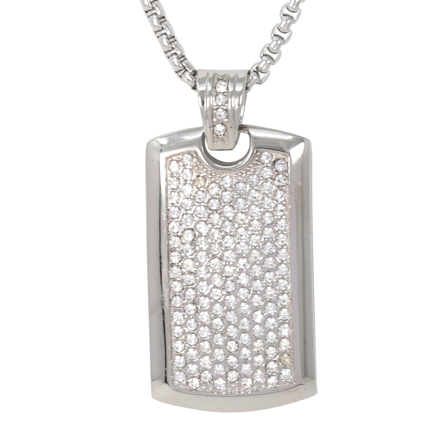 Large Iced Tag Necklace with 3mm Round Box Chain 24" - SCP-3059**