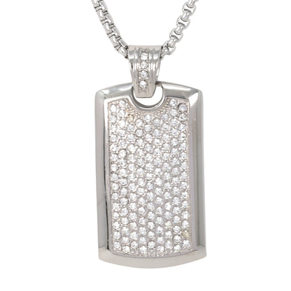 Large Iced Tag Necklace with 3mm Round Box Chain 24" - SCP-3059**