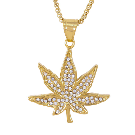 Large Leaf Necklace with 3mm Round Box Chain 24" - SCP-3063**