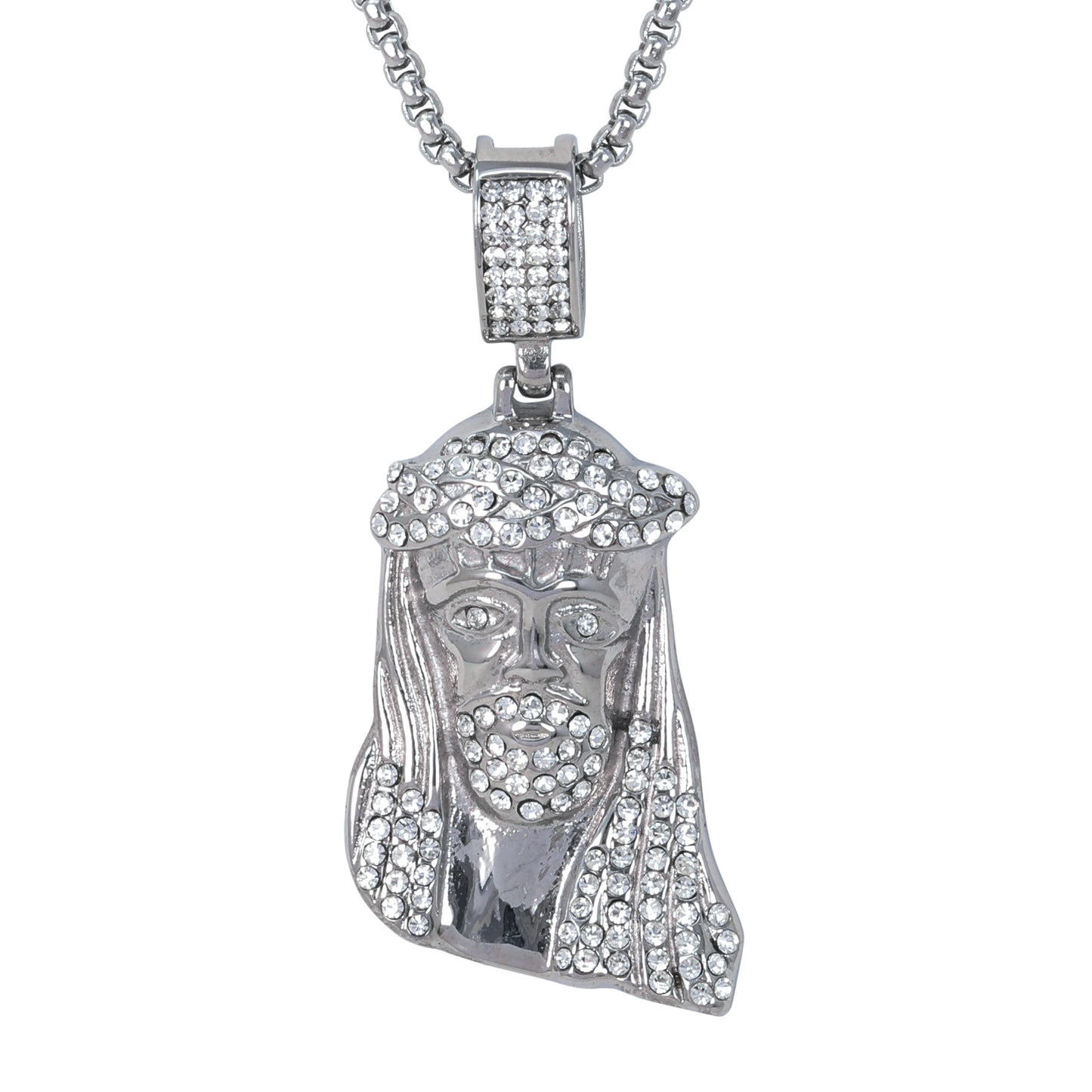 Large Jesus Necklace with 3mm Round Box Chain 24" - SCP-3064**