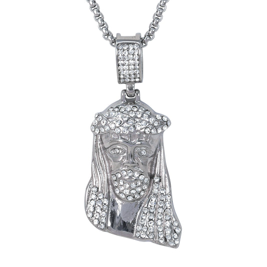 Large Jesus Necklace with 3mm Round Box Chain 24" - SCP-3064**