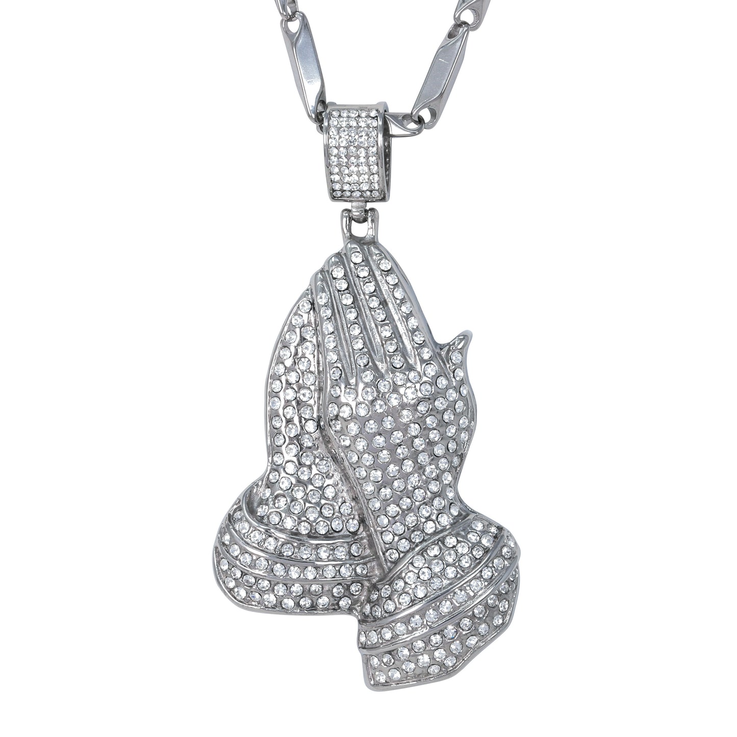 Large Praying Hands Necklace with 3mm Round Box Chain 24" - SCP-3065**