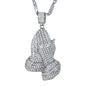 Large Praying Hands Necklace with 3mm Round Box Chain 24" - SCP-3065**