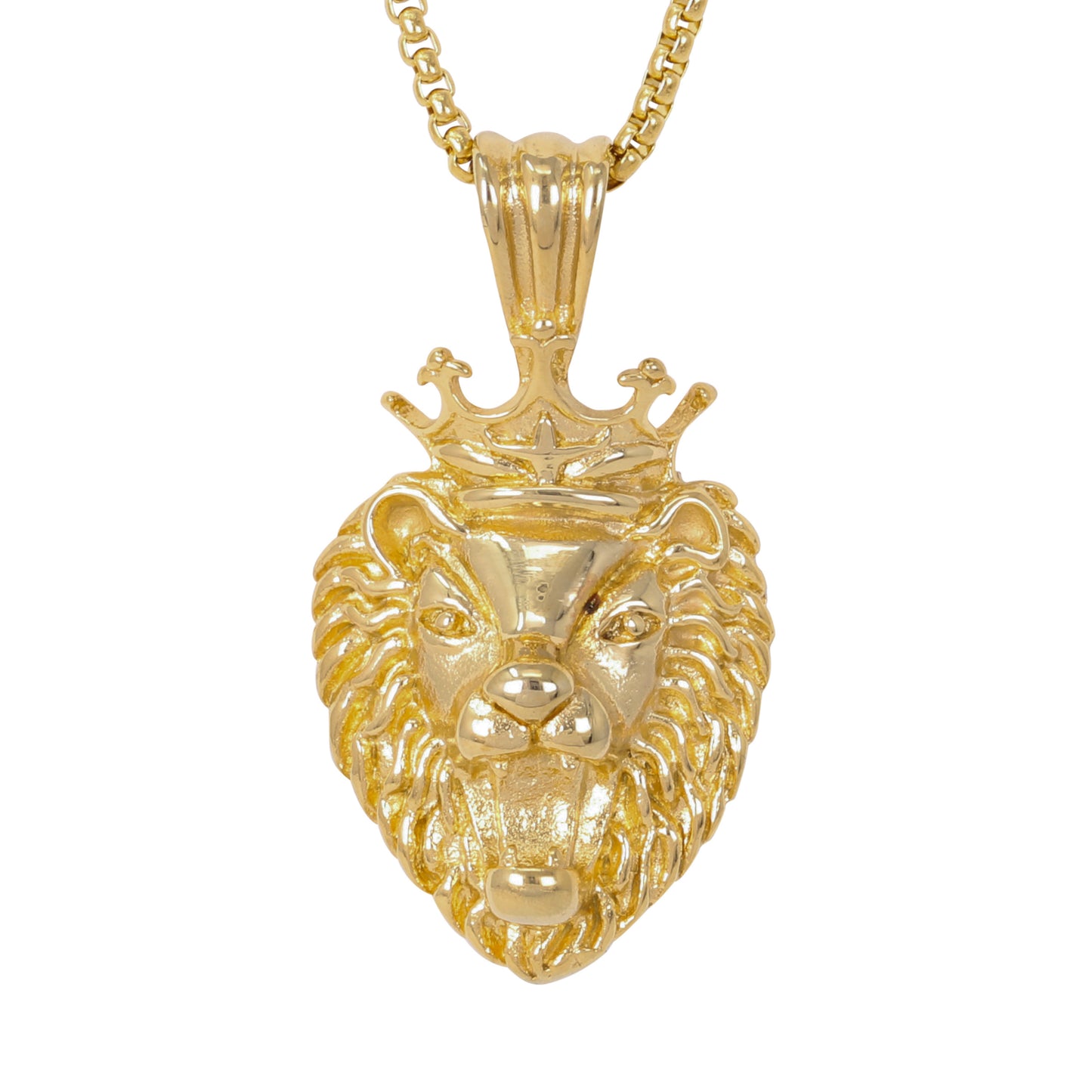 Large Lion Necklace with 3mm Round Box Chain 24" - SCP-3071**