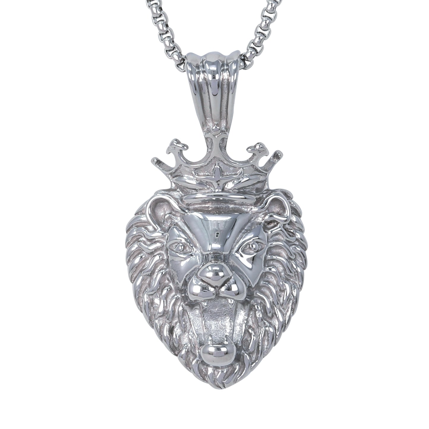 Large Lion Necklace with 3mm Round Box Chain 24" - SCP-3071**