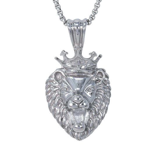 Large Lion Necklace with 3mm Round Box Chain 24" - SCP-3071**