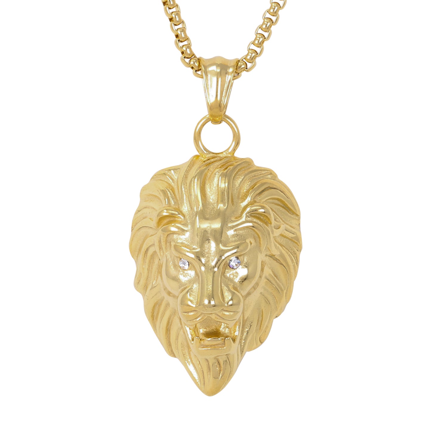 Large Lion Necklace with 3mm Round Box Chain 24" - SCP-3072**