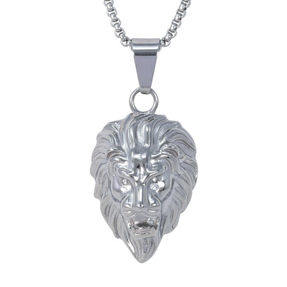 Large Lion Necklace with 3mm Round Box Chain 24" - SCP-3072**