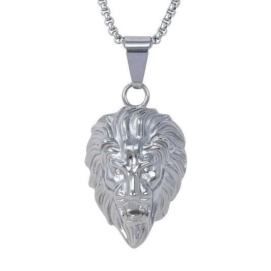 Large Lion Necklace with 3mm Round Box Chain 24" - SCP-3072**