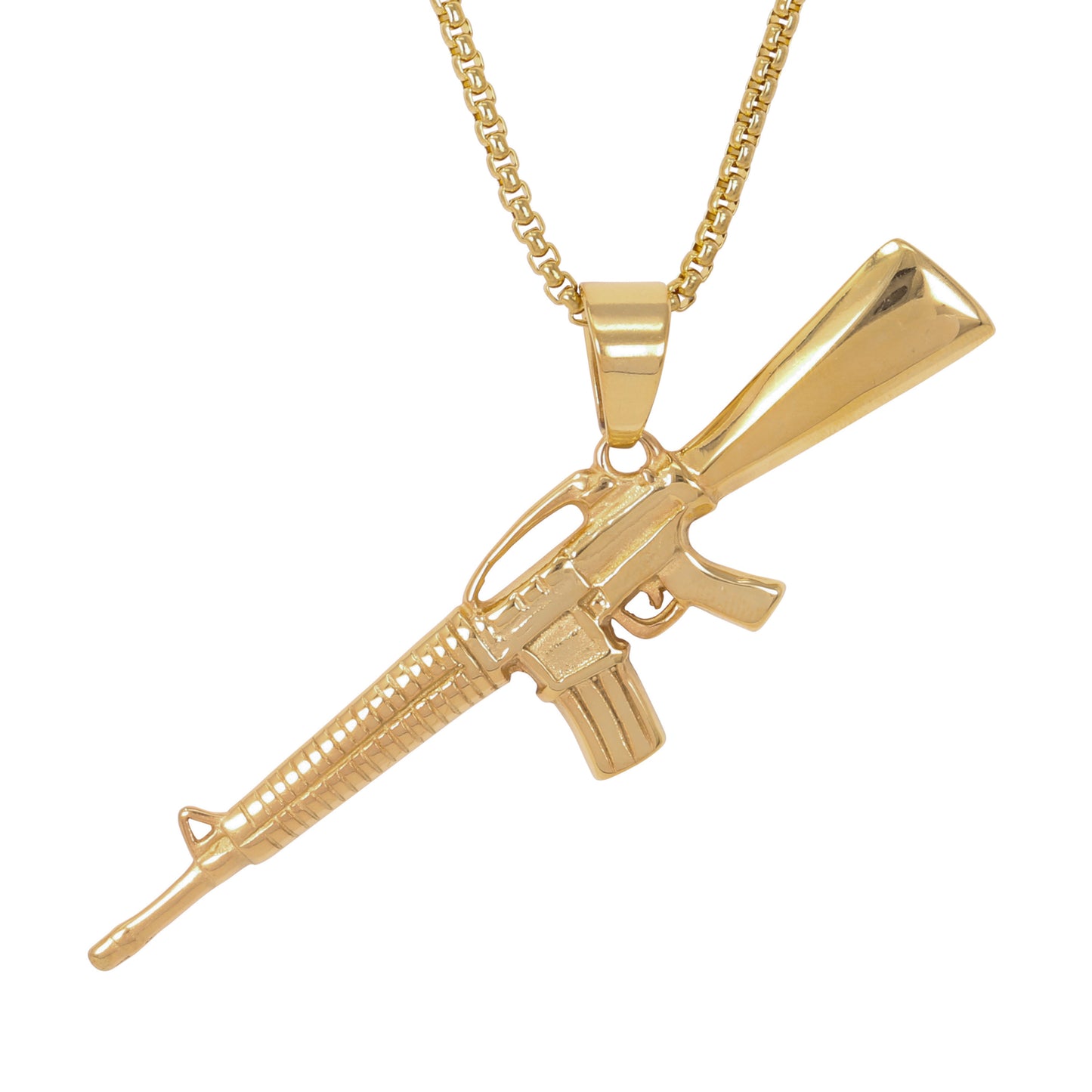 Large Gun Necklace with 3mm Round Box Chain 24" - SCP-3077