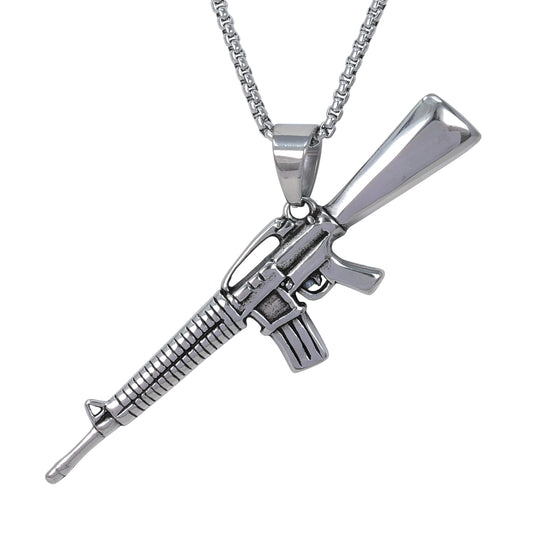 Large Gun Necklace with 3mm Round Box Chain 24" - SCP-3077