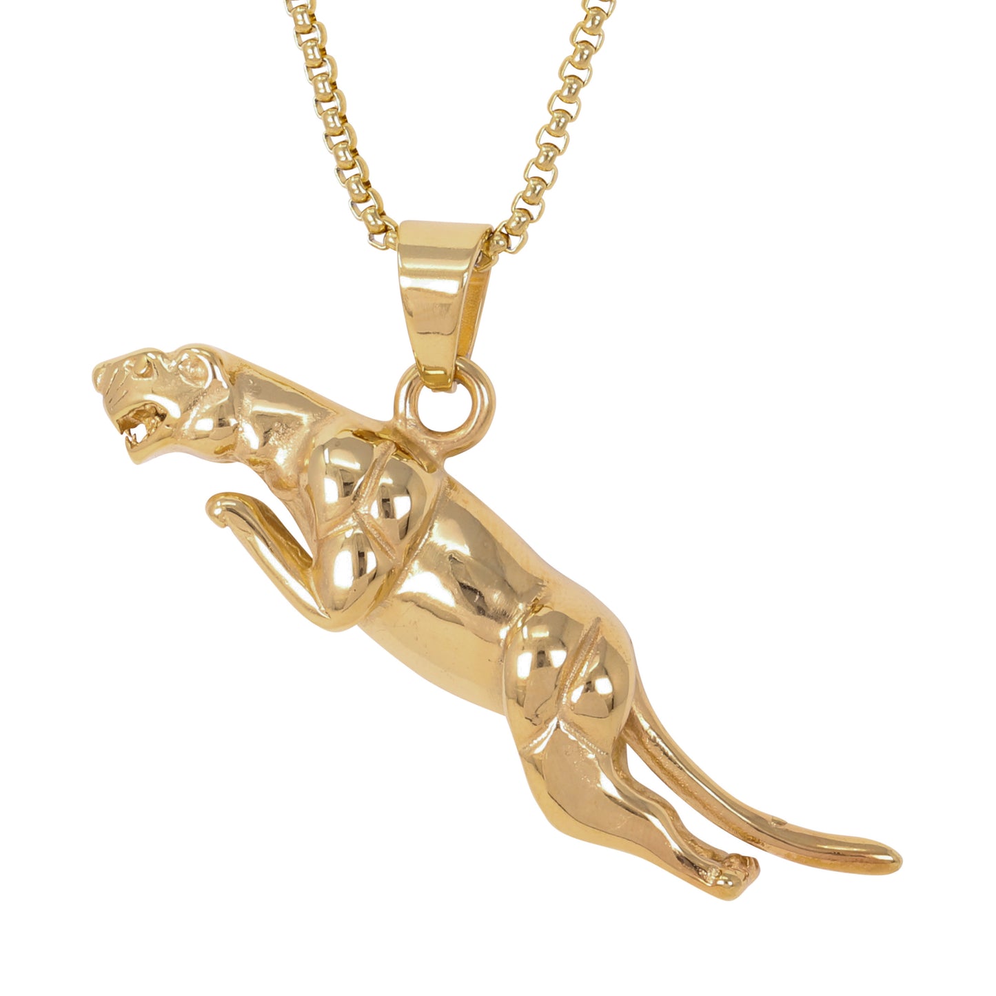 Large Jaguar Necklace with 3mm Round Box Chain 24" - SCP-3083**