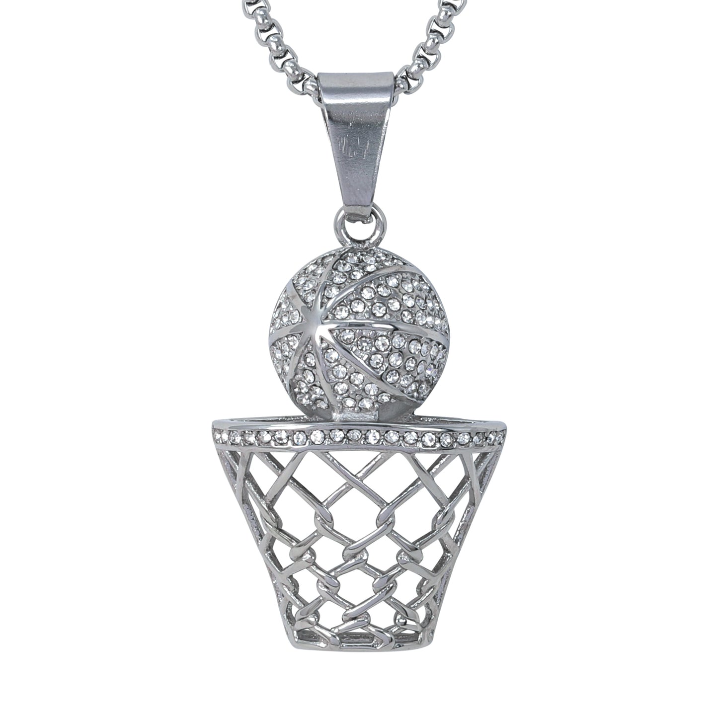 Large Basketball Necklace with 3mm Round Box Chain 24" - SCP-3086