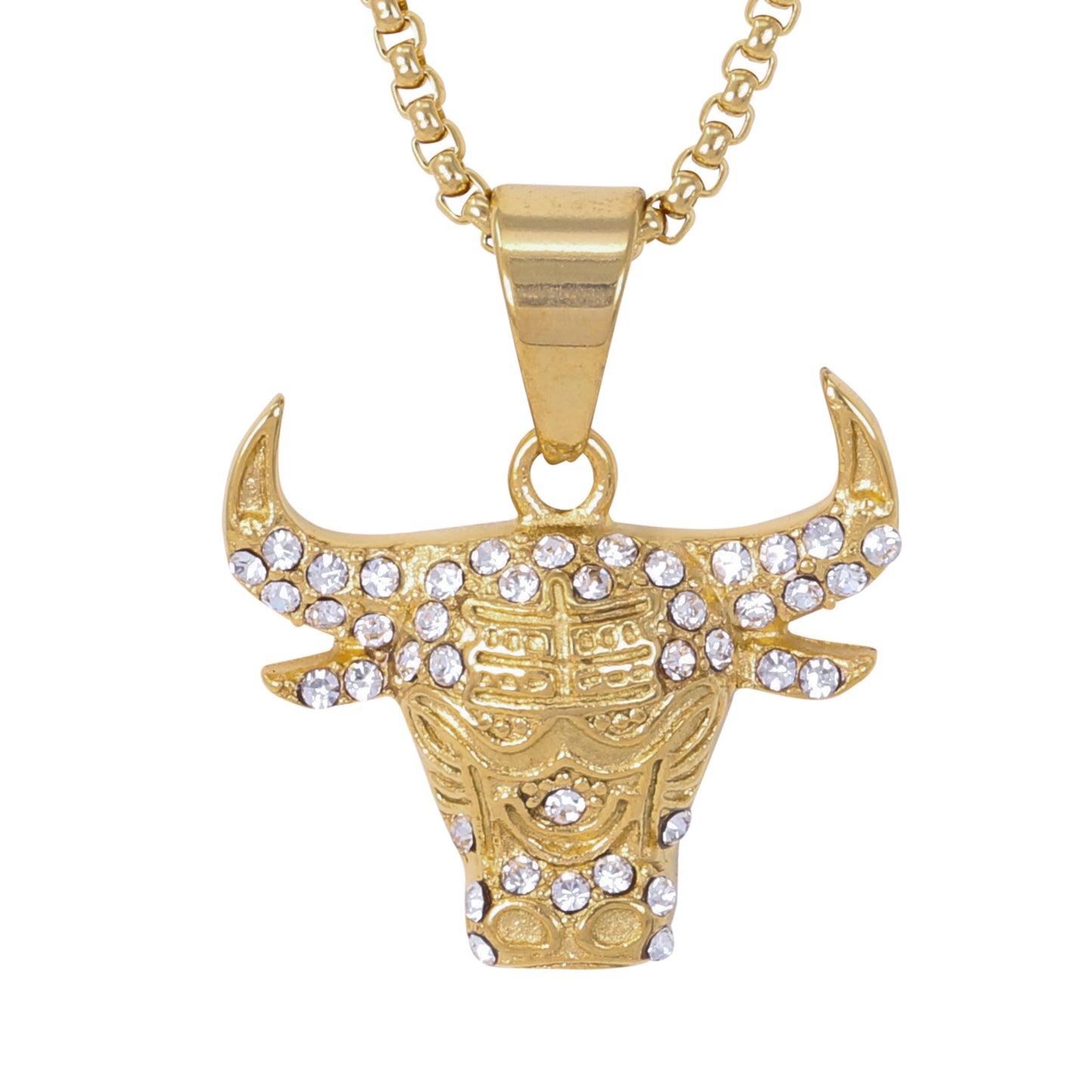 Large Bull Necklace with 3mm Round Box Chain 24" - SCP-3087**