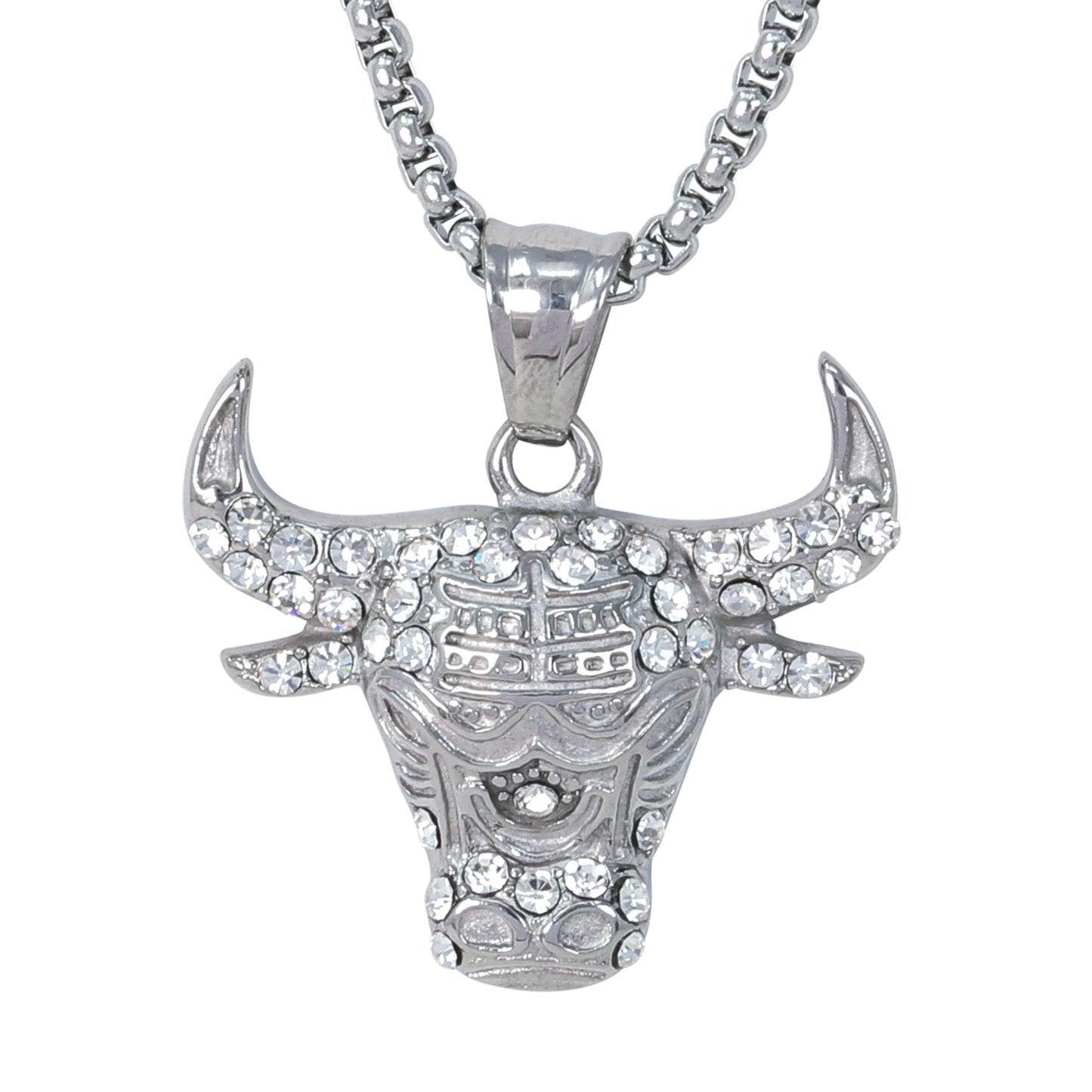 Large Bull Necklace with 3mm Round Box Chain 24" - SCP-3087**