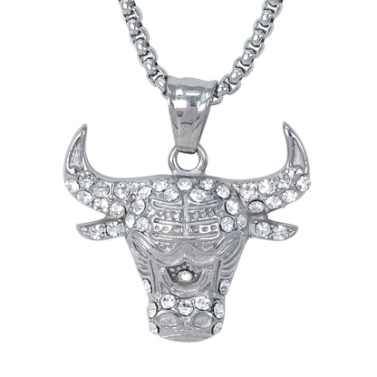 Large Bull Necklace with 3mm Round Box Chain 24" - SCP-3087**