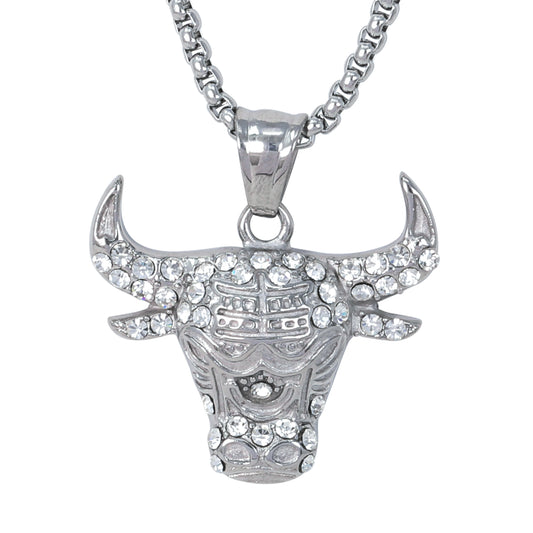 Large Bull Necklace with 3mm Round Box Chain 24" - SCP-3087**