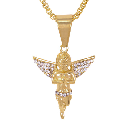 Large Angel Necklace with 3mm Round Box Chain 24" - SCP-3088**